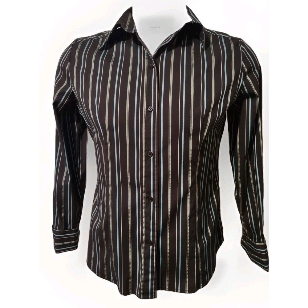 New York & Company Stretch Dress Shirt Women's Large Button Up Long Sleeve Top